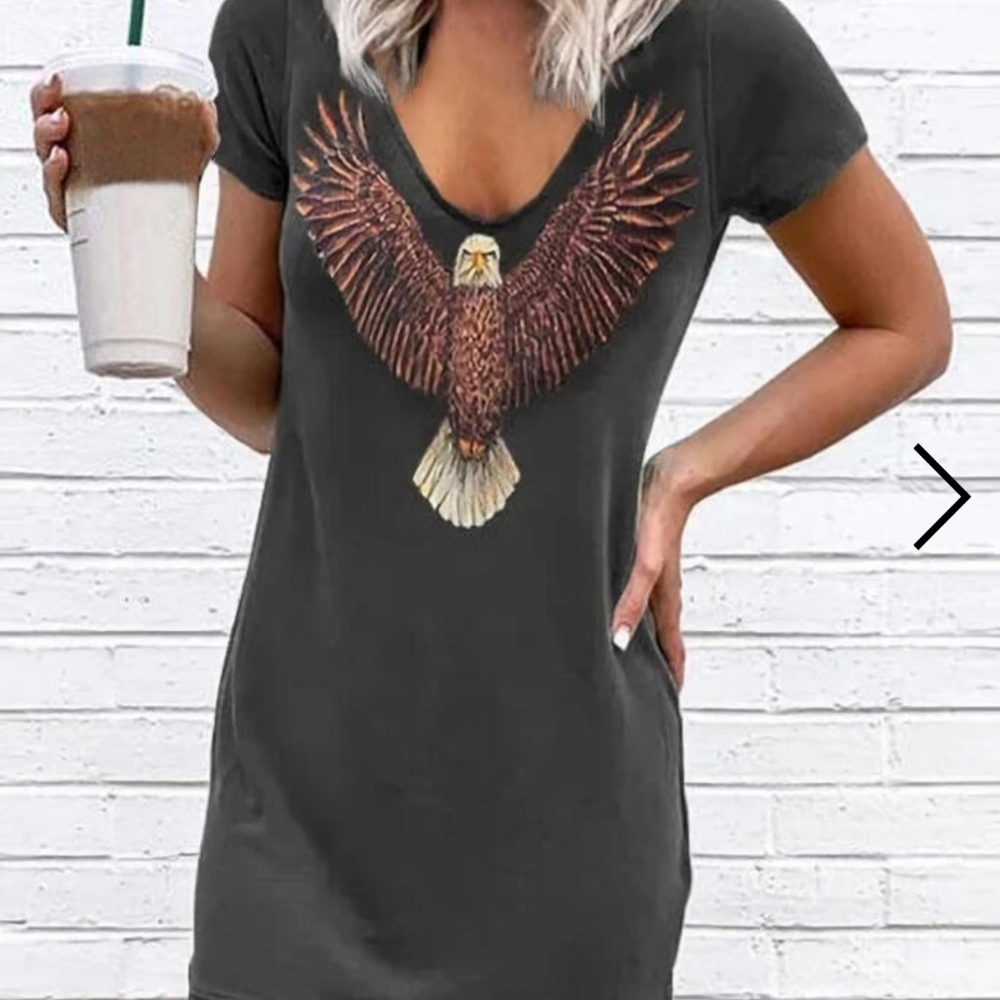 Sexy V-neck eagle print mini t-shirt dress